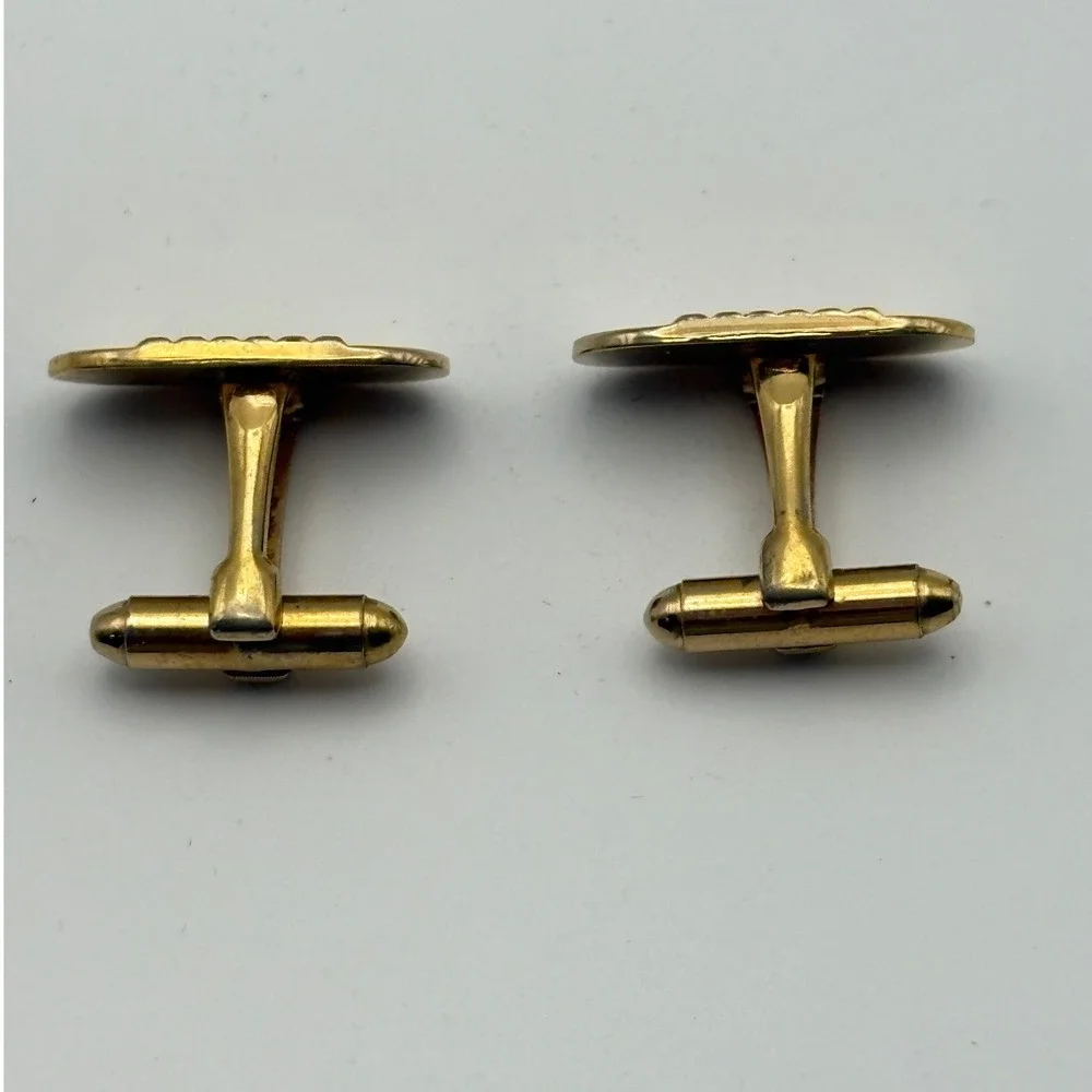 Cufflinks Mens OS Gold Grid Textured Oval Retro Accessory Timeless Vintage